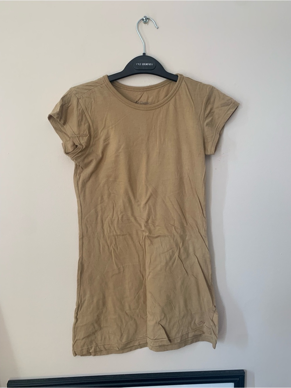 Tan Short Sleeve Crewneck Tee Dress